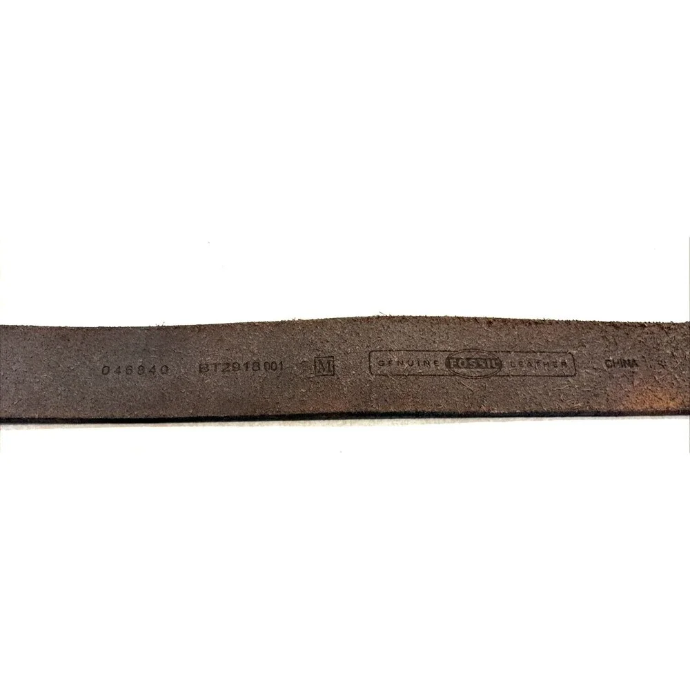 Fossil Women's  Brown Leather Belt Tooled Embossed Rhinestone Sz Med Boho